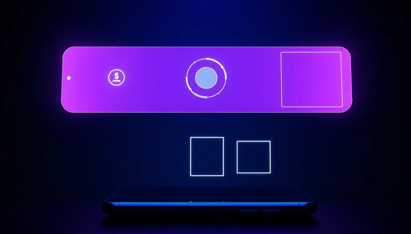 A glowing settings panel floating above a phone showing a token counter, a resolution dial, and three aspect ratio frames side by side