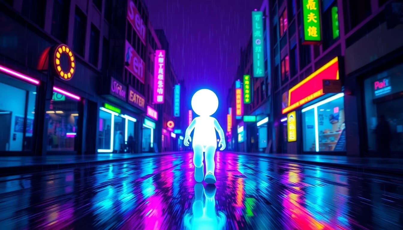Seedance 2.5 AI 영상 모델 예시: 네온이 켜진 밤거리를 걷는 일관된 애니메이션 캐릭터