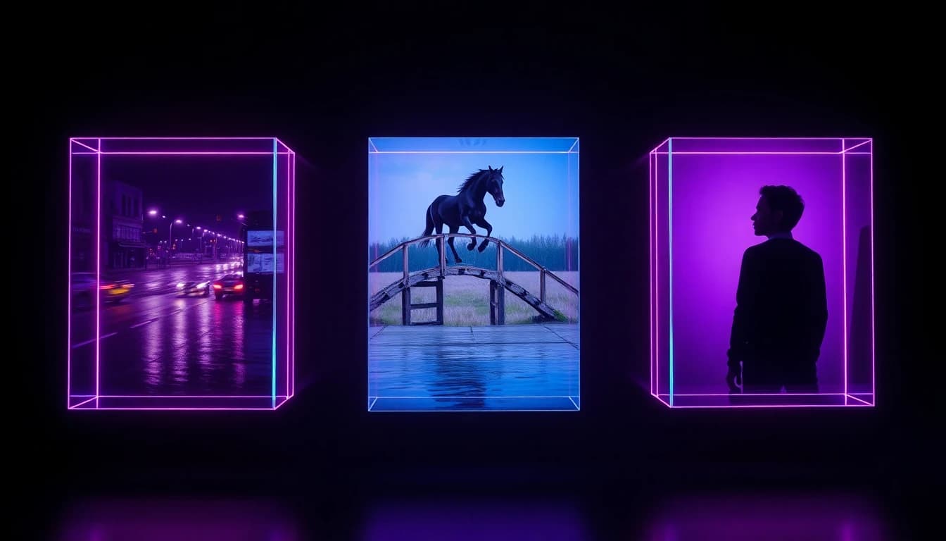 Cuadrícula editorial que compara los mejores modelos de vídeo con IA de septiembre de 2026 sobre paneles de cristal flotantes con fondo neón oscuro