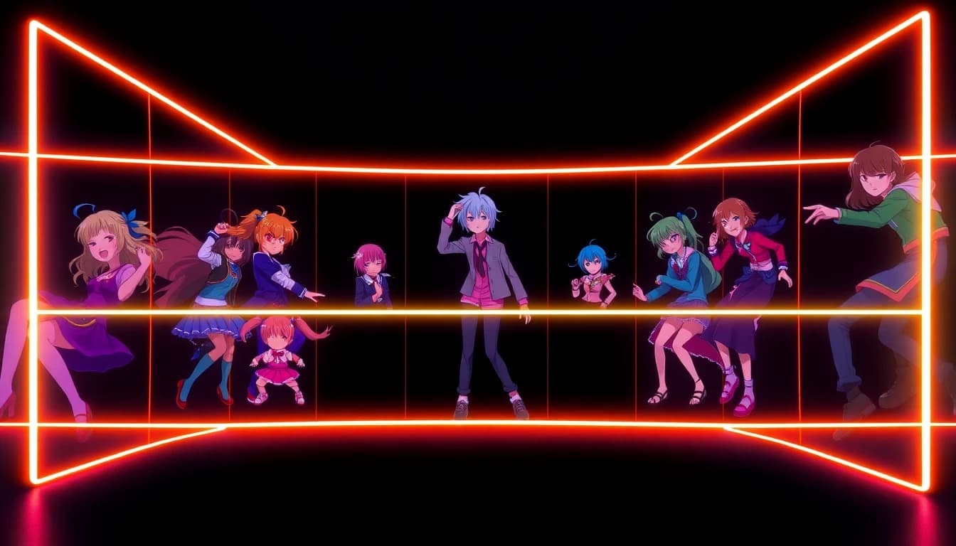 複数のAI生成ショットにわたって一貫したキャラクターを示すアニメ動画の絵コンテフレーム