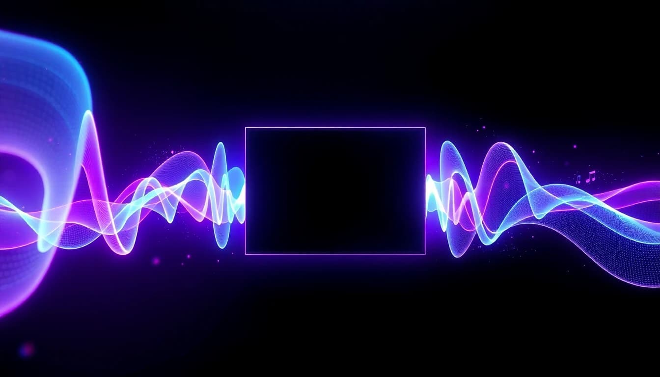 アニメAI動画クリップに重ねられた波形表示。同期された音声と音楽を表す