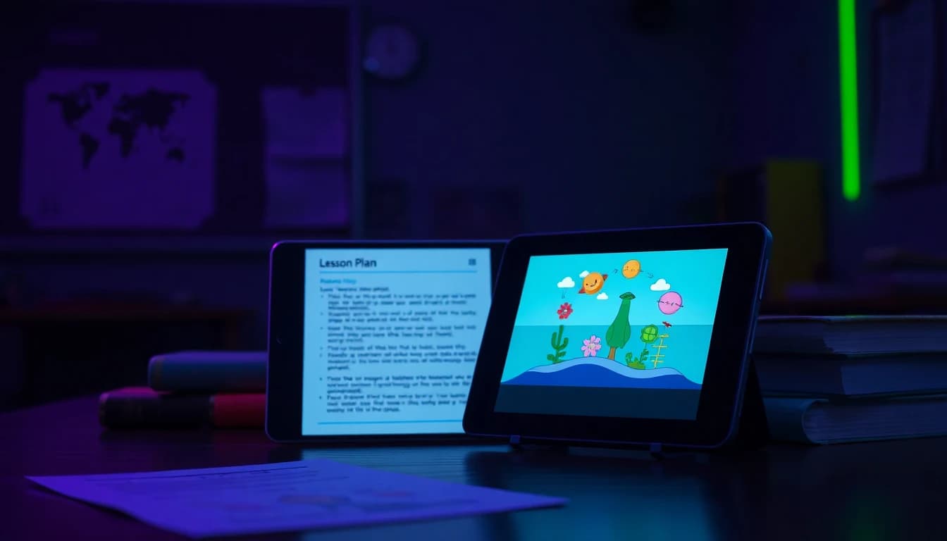 A teacher's lesson plan on a tablet turning into a short animated science explainer on a phone