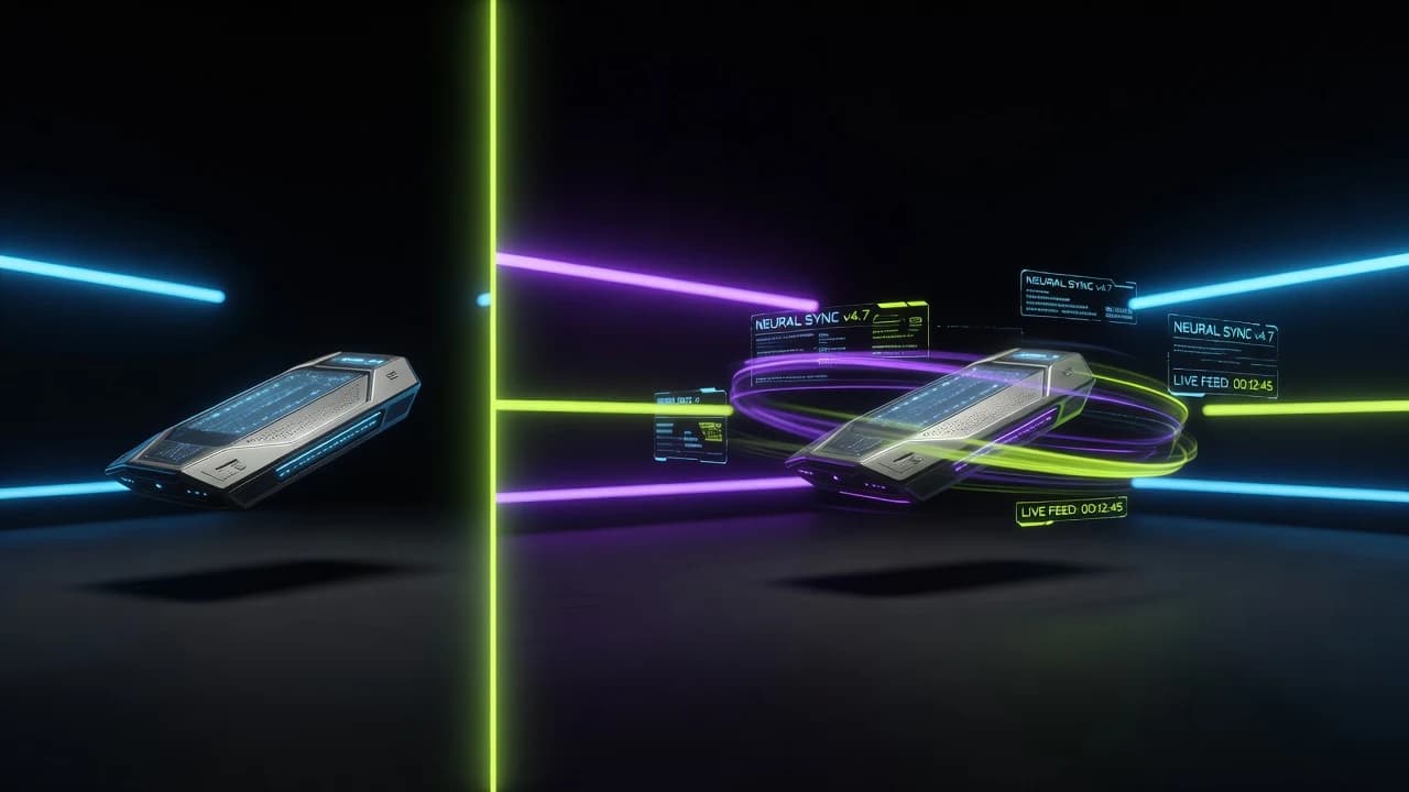 Side by side comparison of a still photo and the same scene animated into a moving cinematic video clip with a neon lime divider