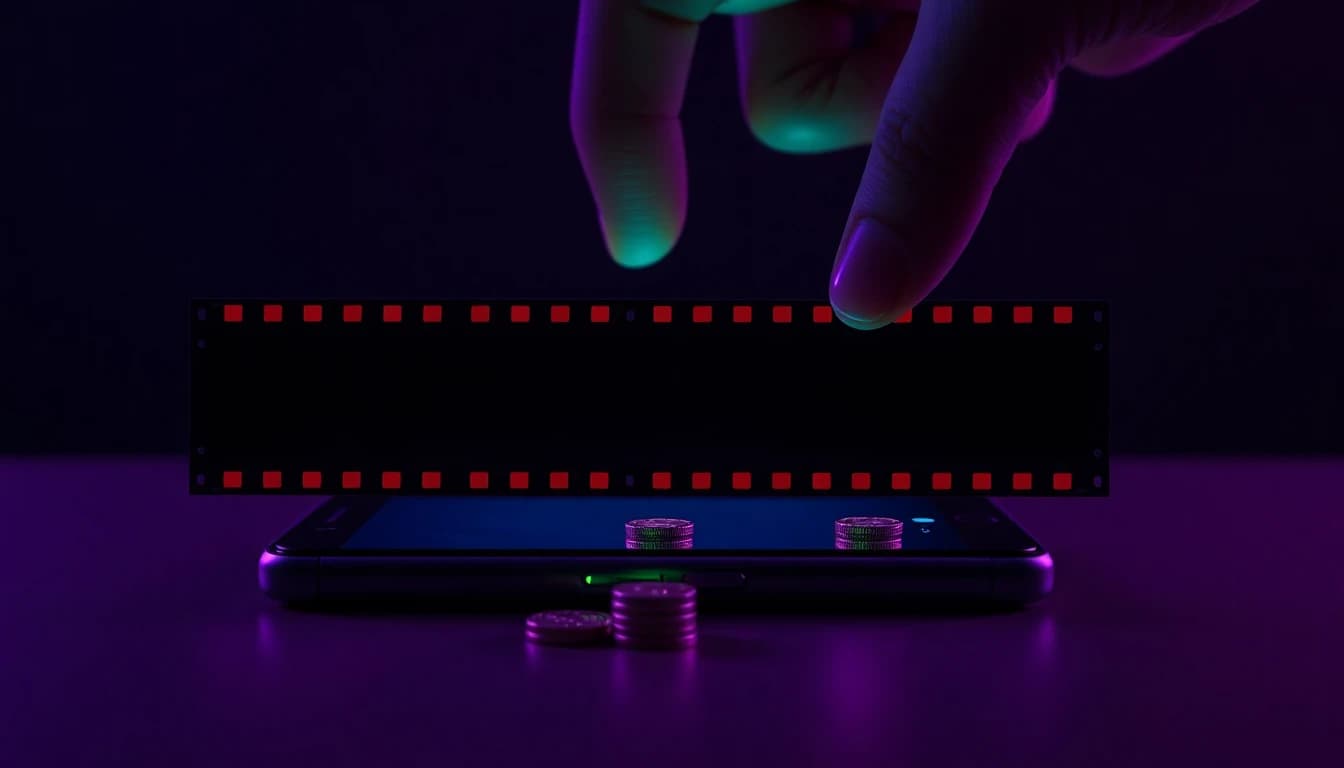 Eine Kreativperson vergleicht auf dem Handy die Token-Kosten von sechs kurzen Clips und plant ein Video von 30 Sekunden