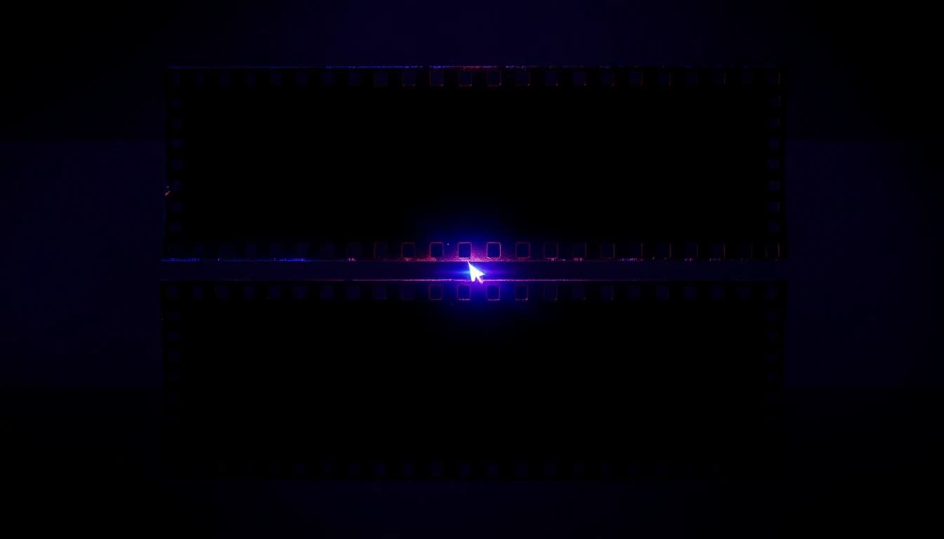 Concept de correction du scintillement en vidéo IA vers vidéo avec deux pellicules, l'une instable et l'autre fluide, reliées par un curseur lumineux