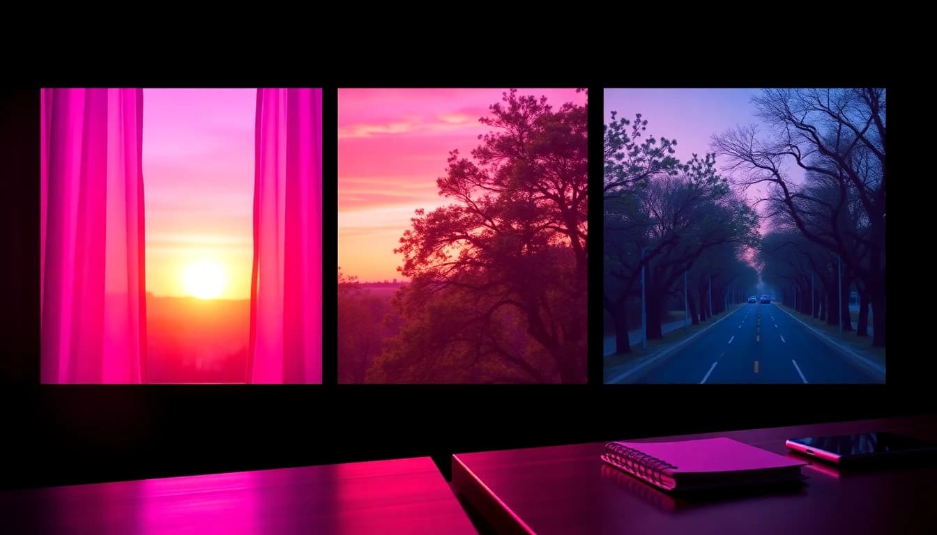Five scene prompts for a morning routine script laid out as a storyboard next to a phone