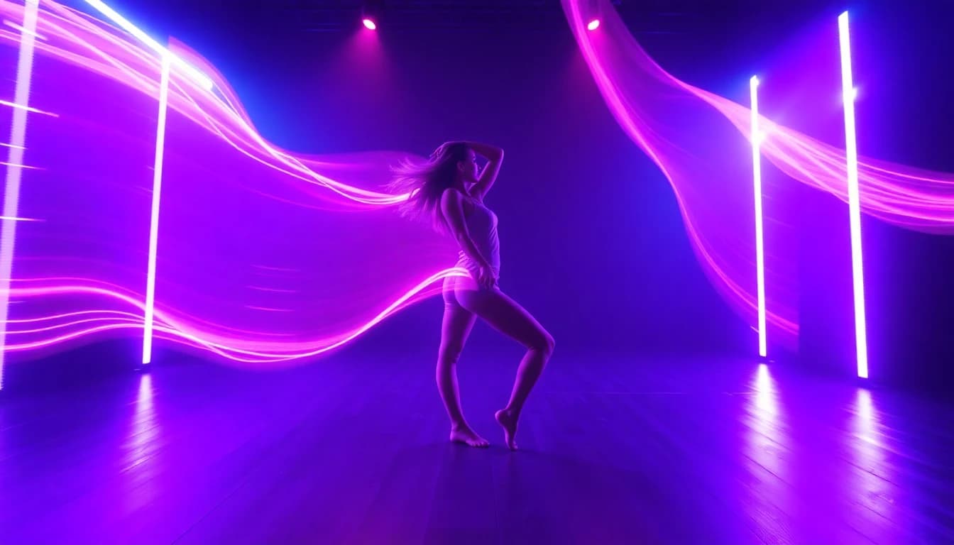 Dynamic AI generated dance scene with smooth motion trails and vibrant neon lighting created by Seedance 2
