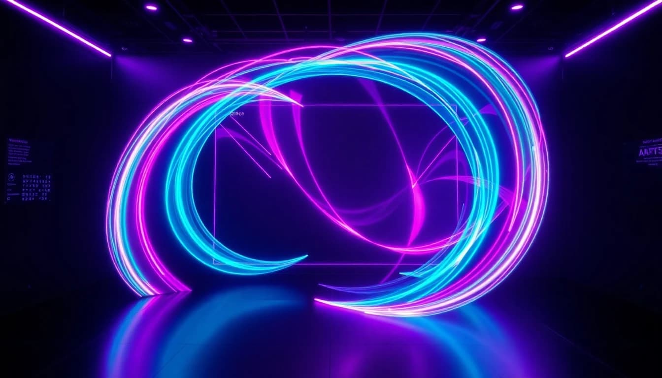 Seedance 2 AI video generator interface with vibrant motion trails forming dynamic dance video frames in dark studio environment