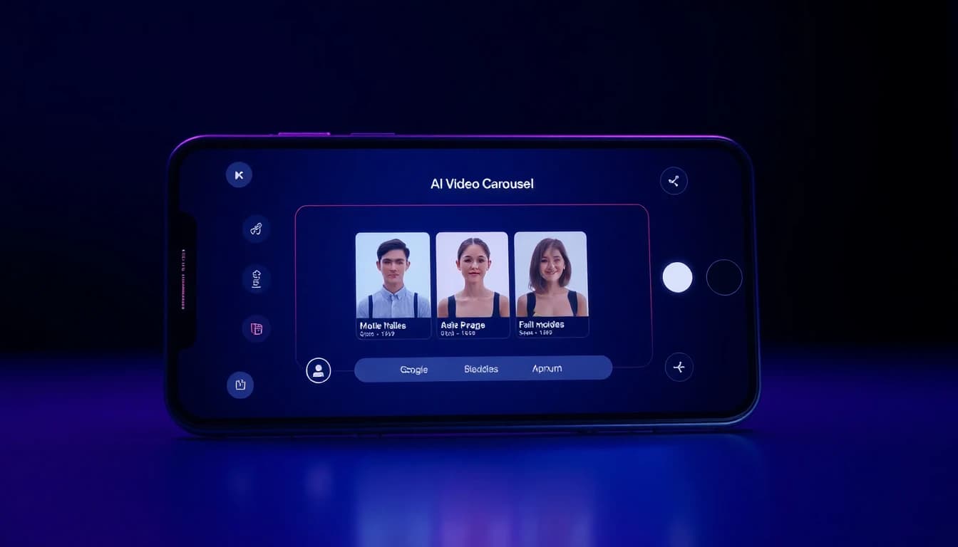 Smartphone showing VIBE app with Kling 3 Veo 3.1 Fast and Sora 2 selectable in a model picker carousel