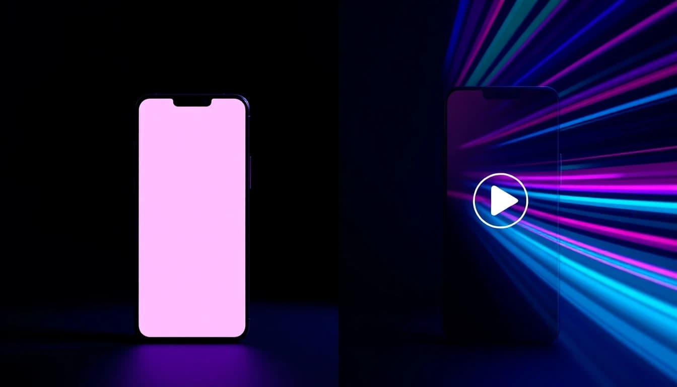 A vertical smartphone screen comparing a plain product photo next to its animated UGC-style video ad version