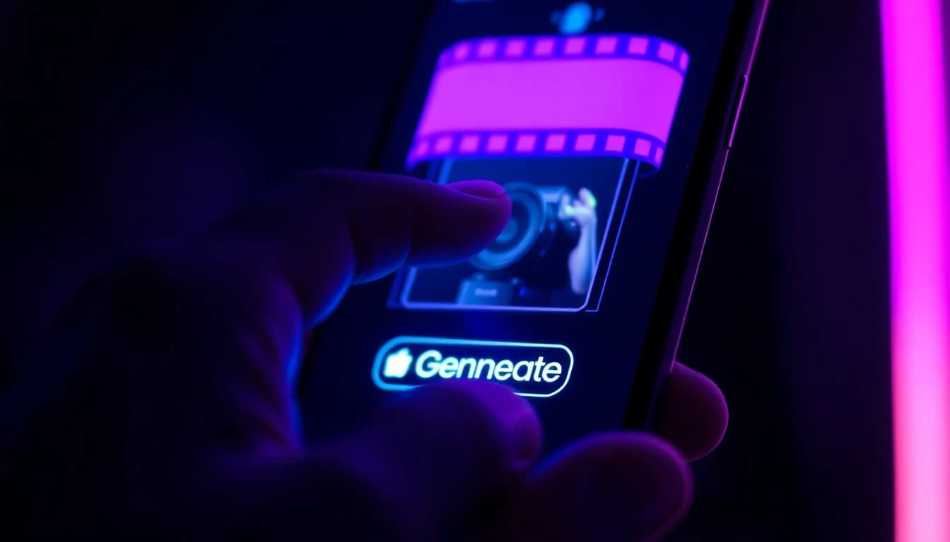 Un écran de workflow étape par étape dans une application vidéo IA montrant une photo de produit convertie en clip animé