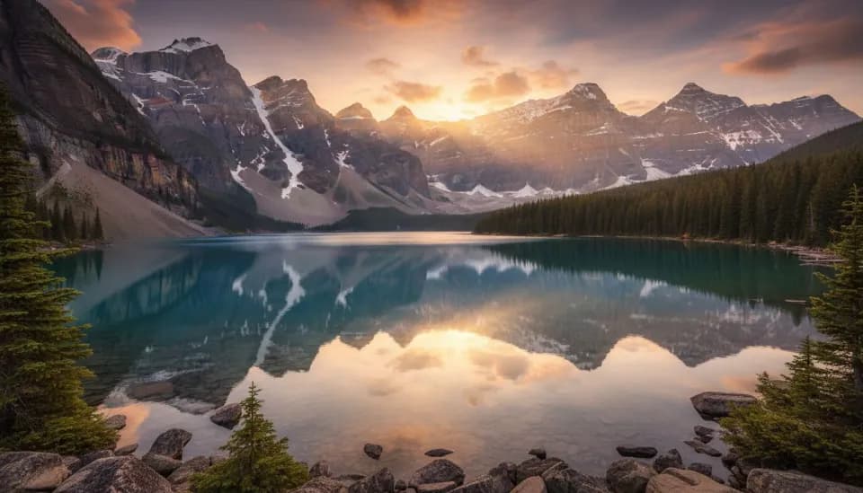 AI-generated photorealistic mountain lake scene created with Veo 3.1 showing natural lighting and water reflections