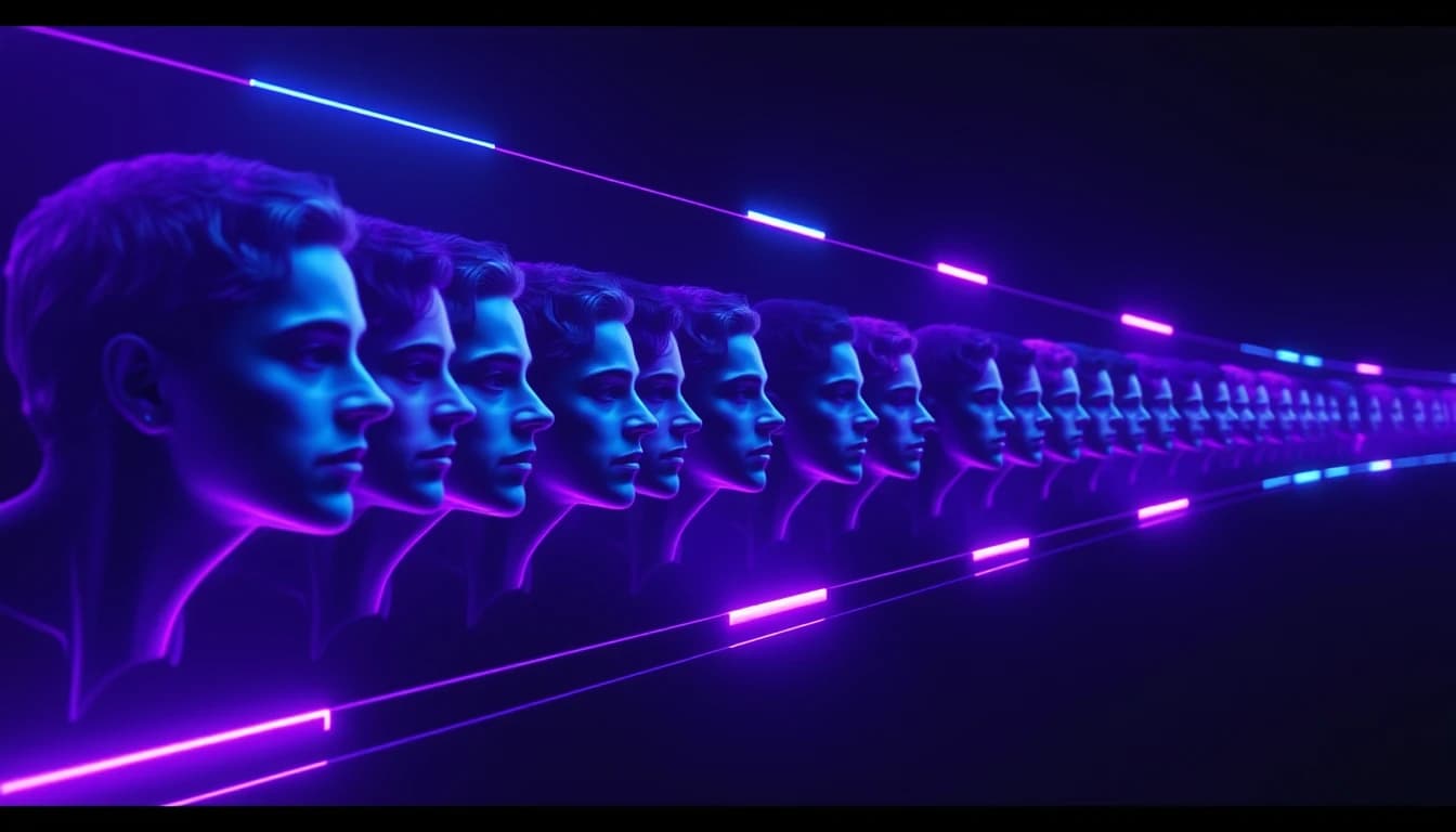 Multiple reference photographs merging into one continuous AI generated video timeline