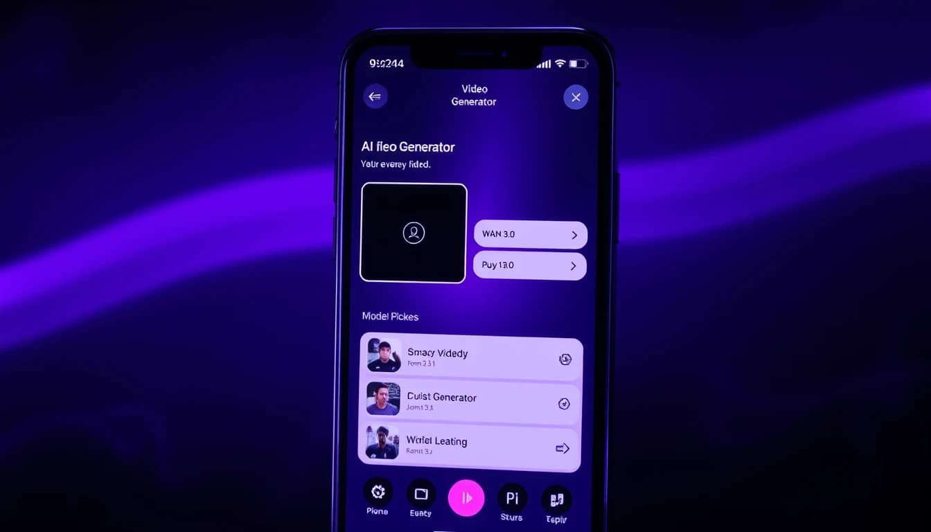 Smartphone displaying the VIBE AI video app with WAN 3.0 selected as the active model