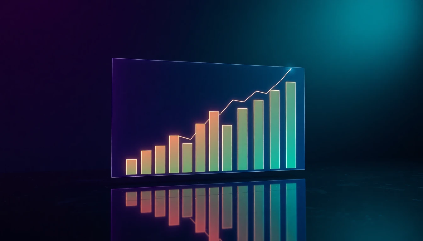 Analytics dashboard style visualization of a YouTube channel growth chart with subscriber and view metrics
